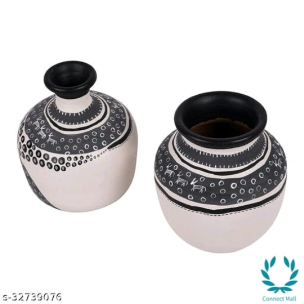 Vase Earthen White Warli (Set of 2) Handicraft  like Madhubani and Warli. 